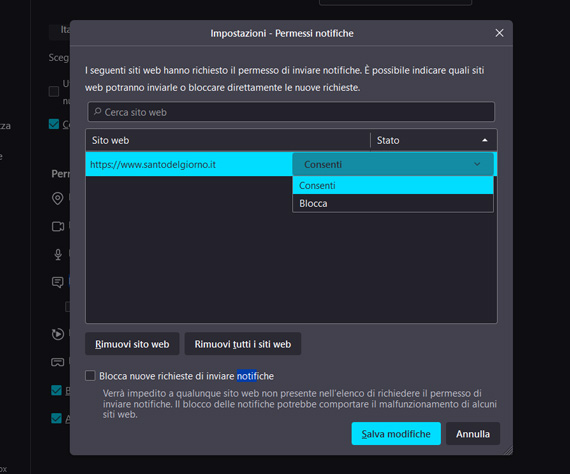 Gestione notifiche Firefox