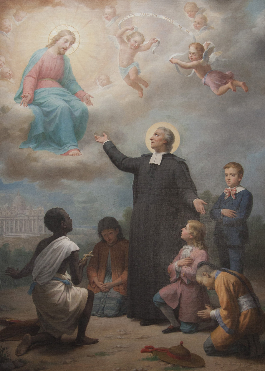 Giovanni Battista De La Salle inviato nei cinque continenti la salle con i cinque figli