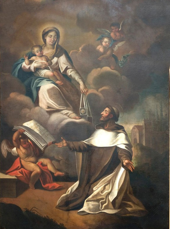 Madonna del Carmelo con San Simone Stock
